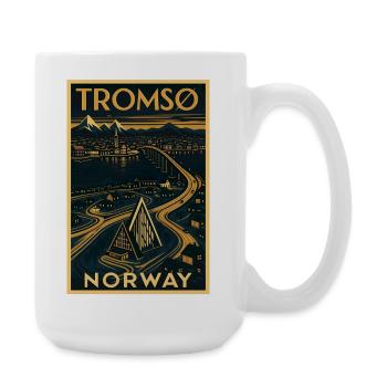 Tromsø Norwegen – Retro Reiseposter Art Deco - Große Tasse 440 ml - Weiß - Rechts