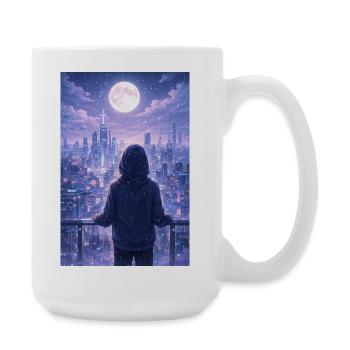 Night skyline neon hoodie - Large Mug 440 ml - white - Right