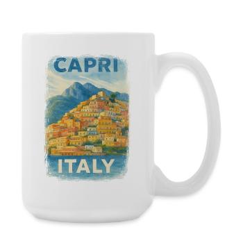 Capri Italy – Watercolor Travel Poster Mediterranean - Large Mug 440 ml - white - Right