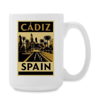 Cádiz Spanien – Retro Reiseposter in Schwarz-Gold - Große Tasse 440 ml - Weiß - Rechts