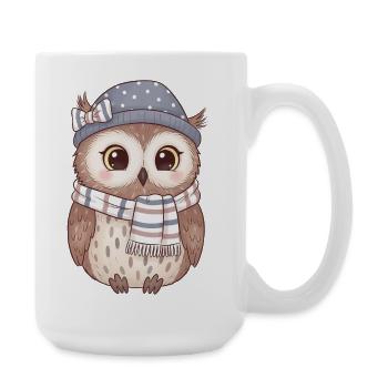 Winter owl with scarf and hat - Large Mug 440 ml - white - Right