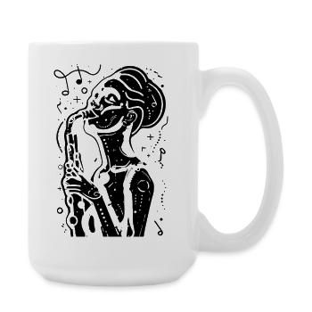 Saxophone Woman Drawing - Large Mug 440 ml - white - Right