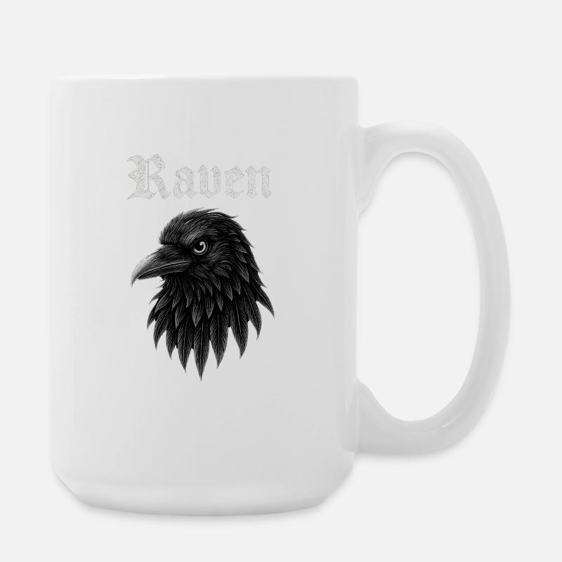 Rabe Gothic Kopf-Illustration Geschenkidee Style  - Große Tasse 440 ml - Weiß