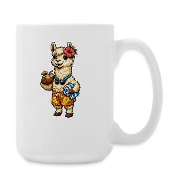 Llama on the beach with floral decoration - Large Mug 440 ml - white - Right