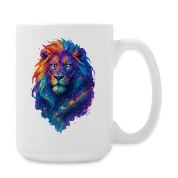 Farbenfroher kosmischer Löwe – Art Pop Farben - Große Tasse 440 ml - Weiß - Rechts