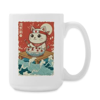 Kawaii Katze Griessbrei - Große Tasse 440 ml - Weiß - Rechts