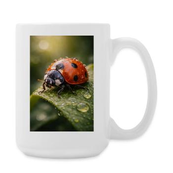 Red ladybug on dewdrops - Large Mug 440 ml - white - Right