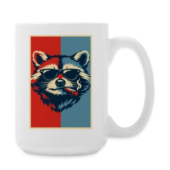 Raccoon Pop Art: Sunglasses Cigar - Large Mug 440 ml - white - Right