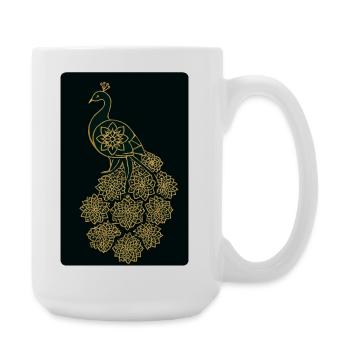 Goldener Pfauenmandala: Königliches und elegantes Design - Große Tasse 440 ml - Weiß - Rechts