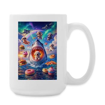 Hai mit Welpen und Donuts Fantasie-Überraschung - Große Tasse 440 ml - Weiß - Rechts