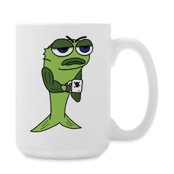 Müder Fisch mit Kaffeetasse - Große Tasse 440 ml - Weiß - Rechts