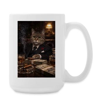 Financier chat en smoking - Grande tasse 440 ml - blanc - Droite