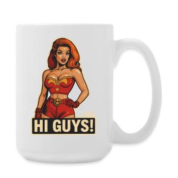 Hi Guys Retro Heroine  - Large Mug 440 ml - white - Right