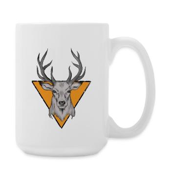 Hirschkopf im orange Dreieck - Große Tasse 440 ml - Weiß - Rechts