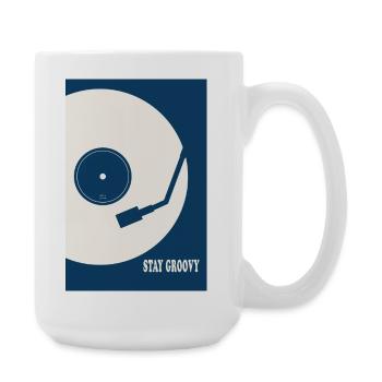 Stay Groovy – Retro Vinyl Turntable Poster - Große Tasse 440 ml - Weiß - Rechts