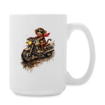 Affe auf bunter Motorradfahrt - Große Tasse 440 ml - Weiß - Rechts