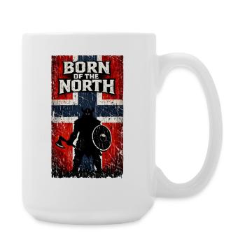 Geboren im Norden – Wikingerkrieger-Norwegen-Flagge - Große Tasse 440 ml - Weiß - Rechts