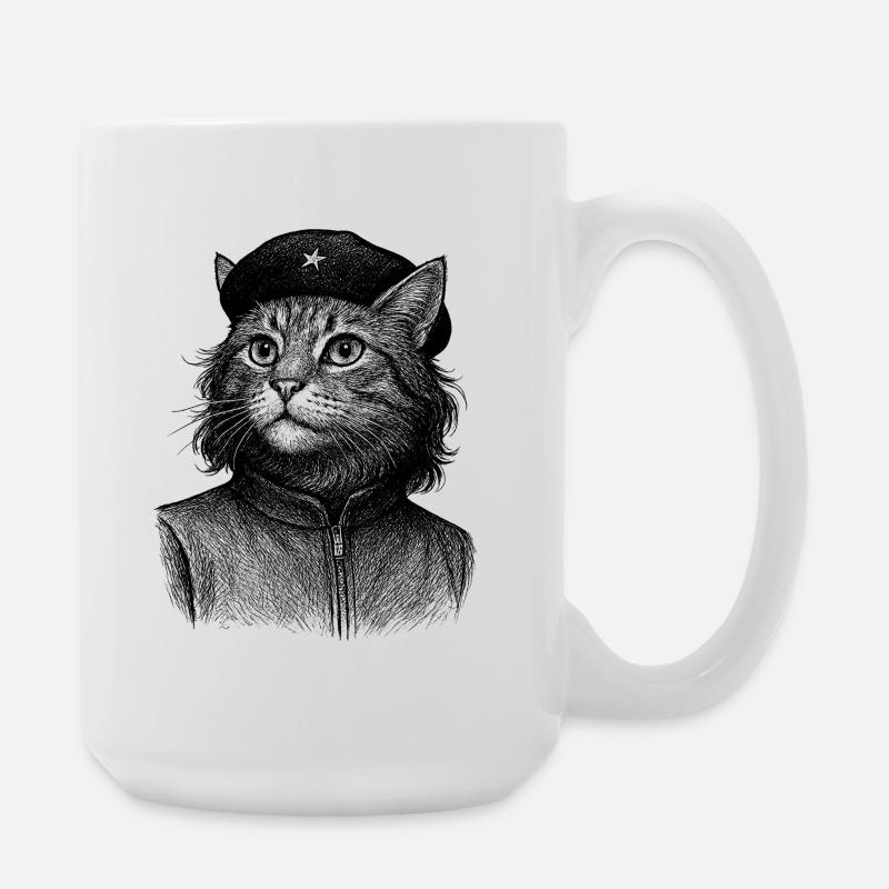 Cat with beret - Large Mug 440 ml - white