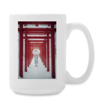 Roter Torii Schneepfad-Kimono - Große Tasse 440 ml - Weiß - Rechts