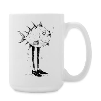 Lustiger Fisch mit Beinen Cartoon Motiv - Große Tasse 440 ml - Weiß - Rechts