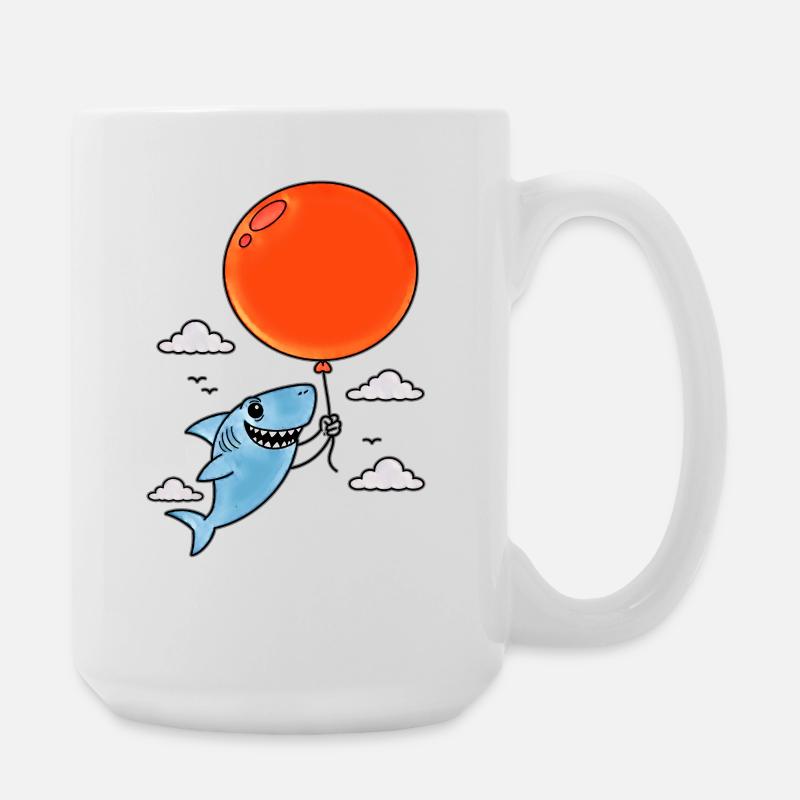 Shark with red balloon - Large Mug 440 ml - white