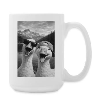 Geese with sunglasses at the mountain lake - Large Mug 440 ml - white - Right