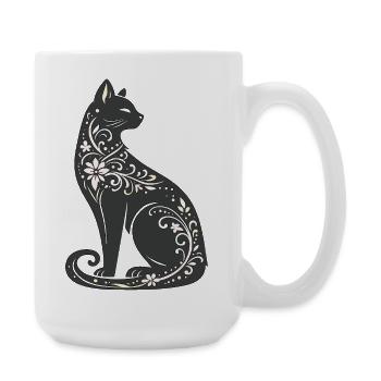 Night Cat Floral Elegance - Large Mug 440 ml - white - Right
