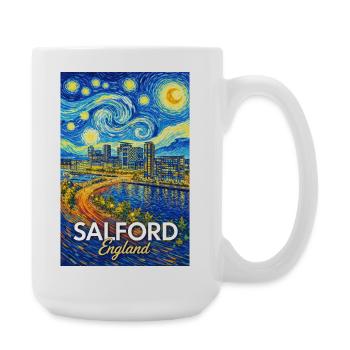 Salford England Starry Night Style Skyline - Large Mug 440 ml - white - Right