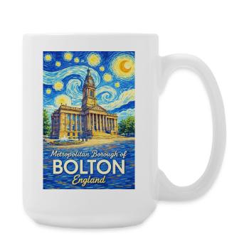 Bolton England Skyline im Spiralenstil - Große Tasse 440 ml - Weiß - Rechts