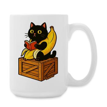 Buch lesen Katze auf Banane Kostüm - Große Tasse 440 ml - Weiß - Rechts