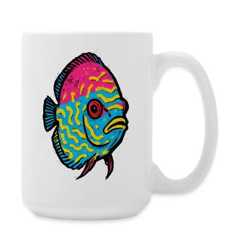 Poisson Discus Pop Art Rose et Jaune Vibrant - Grande tasse 440 ml - blanc - Droite