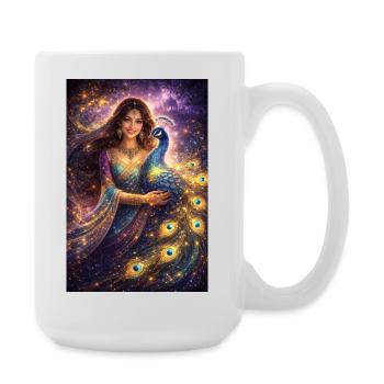 Mystical Indian Woman with Peacock - Large Mug 440 ml - white - Right