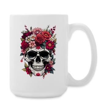 Floral skull with crown - Large Mug 440 ml - white - Right