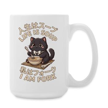 Life Is Soup I Am Fork - Lustiger Katze Meme - Große Tasse 440 ml - Weiß - Rechts