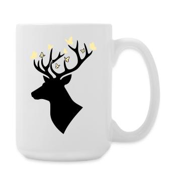 Deer Head Butterfly Yellow - Large Mug 440 ml - white - Right