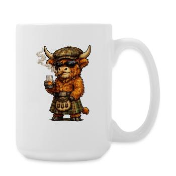 Bétail des Highlands avec whisky, kilt et cigare - Grande tasse 440 ml - blanc - Droite