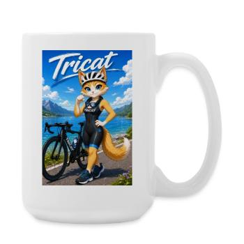 Tricat: Katze im Triathlon Outfit - Große Tasse 440 ml - Weiß - Rechts