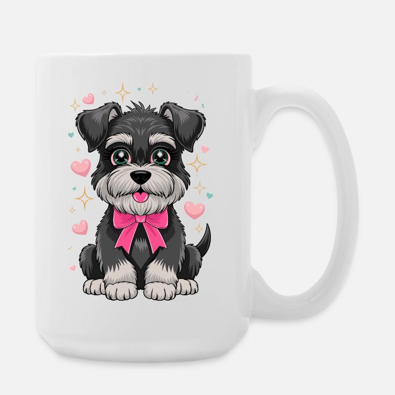 Cute dog with pink bow and hearts - Large Mug 440 ml - white