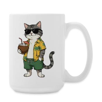 Strandkatze mit Hawaiihemd und Kokosnuss - Grande tasse 440 ml - blanc - Droite