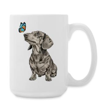 Teckel avec motif papillon Éventails de chien Vintage - Grande tasse 440 ml - blanc - Droite