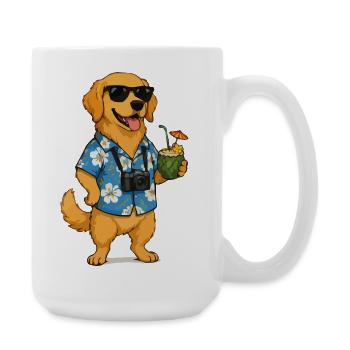 Beach dog with camera and cocktail - Large Mug 440 ml - white - Right