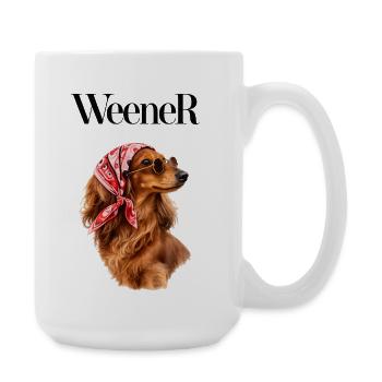 Bandana Hund mit Sonnenbrille, Dackel, Weener - Große Tasse 440 ml - Weiß - Rechts