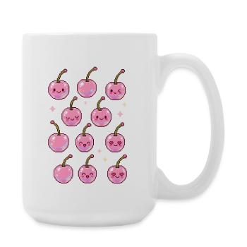Kawaii cherries in pink - Large Mug 440 ml - white - Right