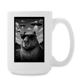 Capybara with sunglasses and UFOs - Large Mug 440 ml - white - Right