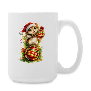 Maus auf Weihnachtskugel - Große Tasse 440 ml - Weiß - Rechts