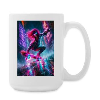 Skateur Cyberpunk Néon sous la Pluie - Grande tasse 440 ml - blanc - Droite