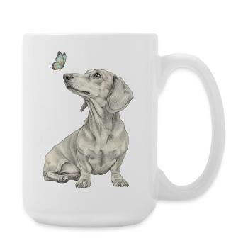 Dachshund with Butterfly Profile Sketch Banksy Style - Large Mug 440 ml - white - Right