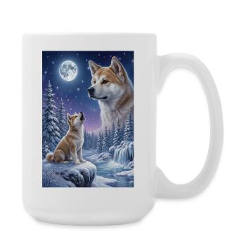 Hurlement vers la Lune Animal Chien Akita Inu - Grande tasse 440 ml - blanc - Droite