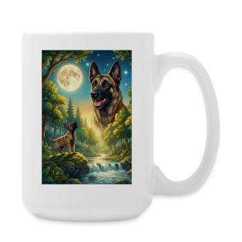 Hurlant à la Lune Mème Chien Belge Malinois - Grande tasse 440 ml - blanc - Droite