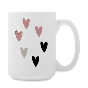 Rosé, Grau & schwarze Herzen Muster I Herzsammlung - Große Tasse 440 ml - Weiß - Rechts